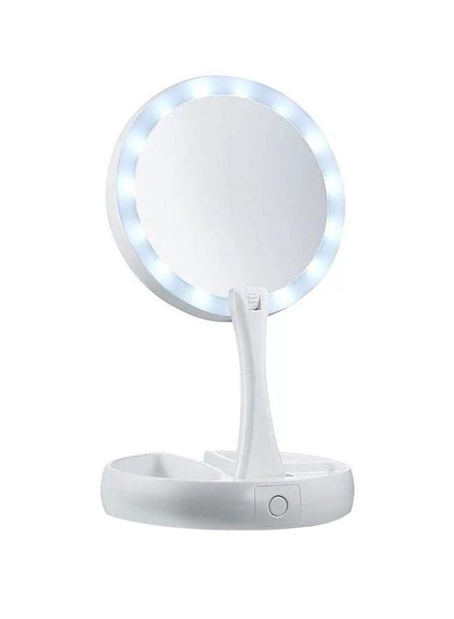 Foldable Magnification Makeup Mirror With Led Light White