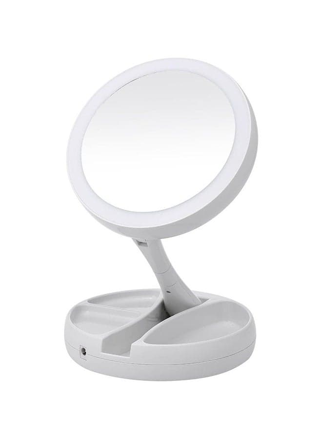 Foldable Magnification Makeup Mirror With Led Light White