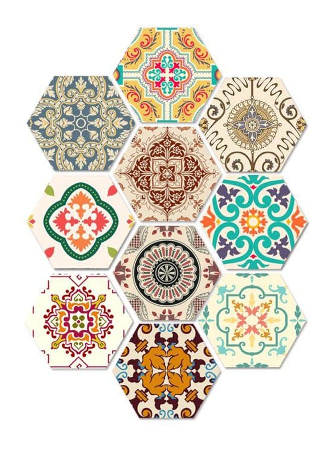 10-Piece Self Adhesive Non Slip Bathroom Kitchen Wall Sticker Set Multicolour 20 x 23centimeter
