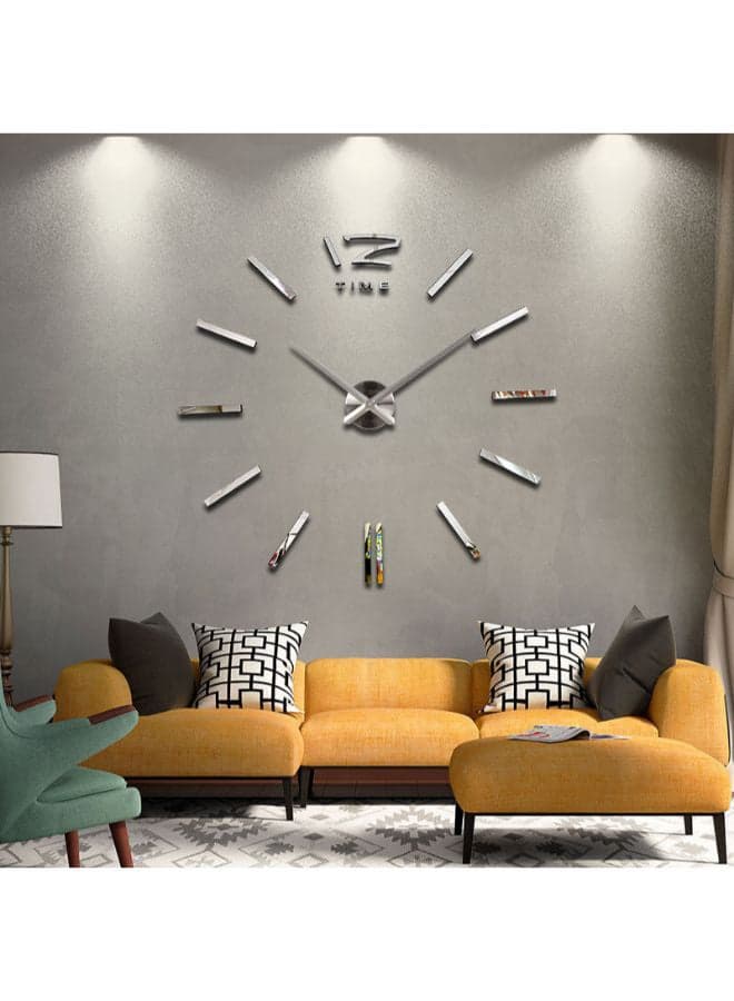 3D Mirror DIY Wall Clock Surface Sticker Silver 63 x 63centimeter