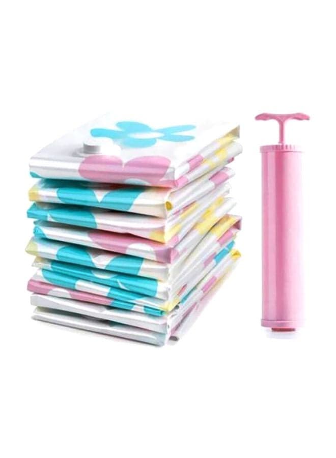 10-Piece Vacuum Compression Storage Bag With Pump White/Blue/Pink