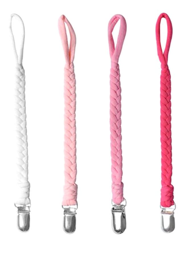 4-Piece Baby Braids Design Pacifier Holder Strap Set With Metal Clip - Multicolour