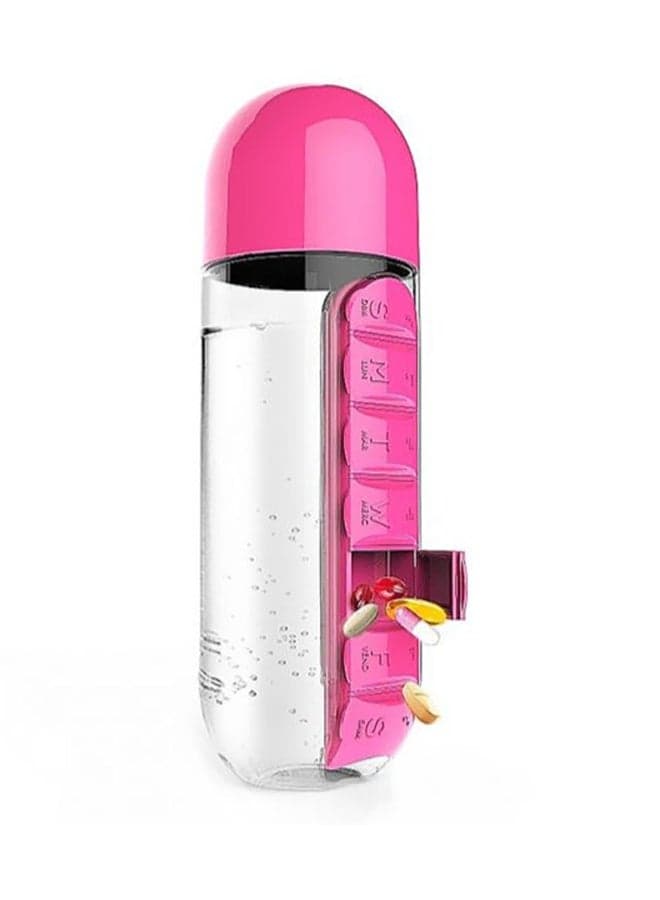 2-In-1 Water Bottle With Portable Medicine Organizer Pink/Clear