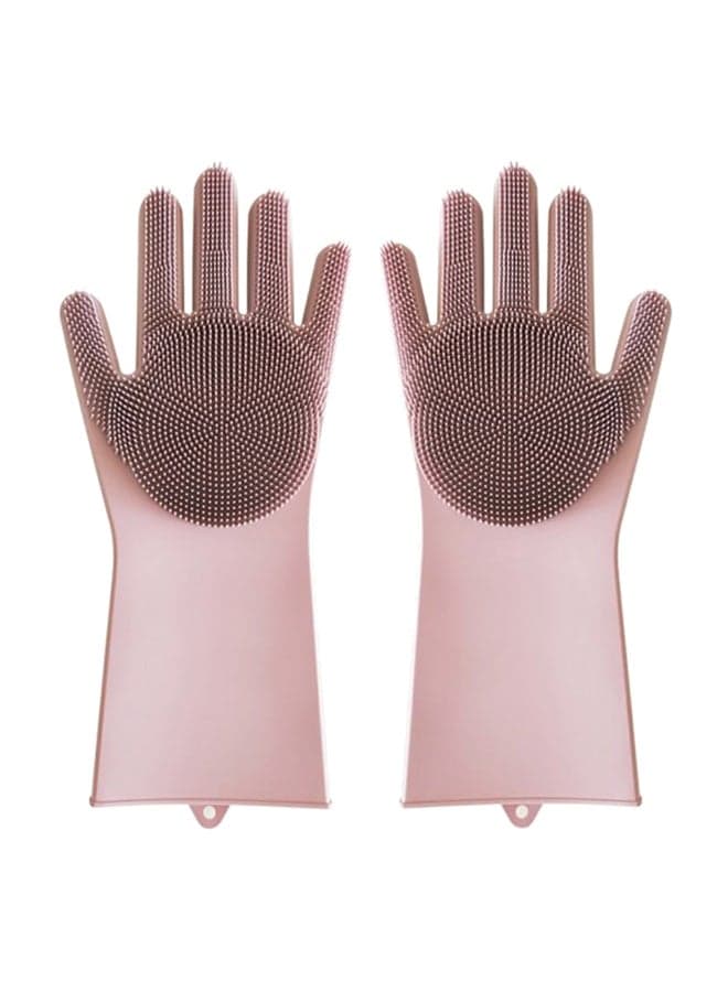 2-Piece Silicone Dishwashing Glove Pink 10cm