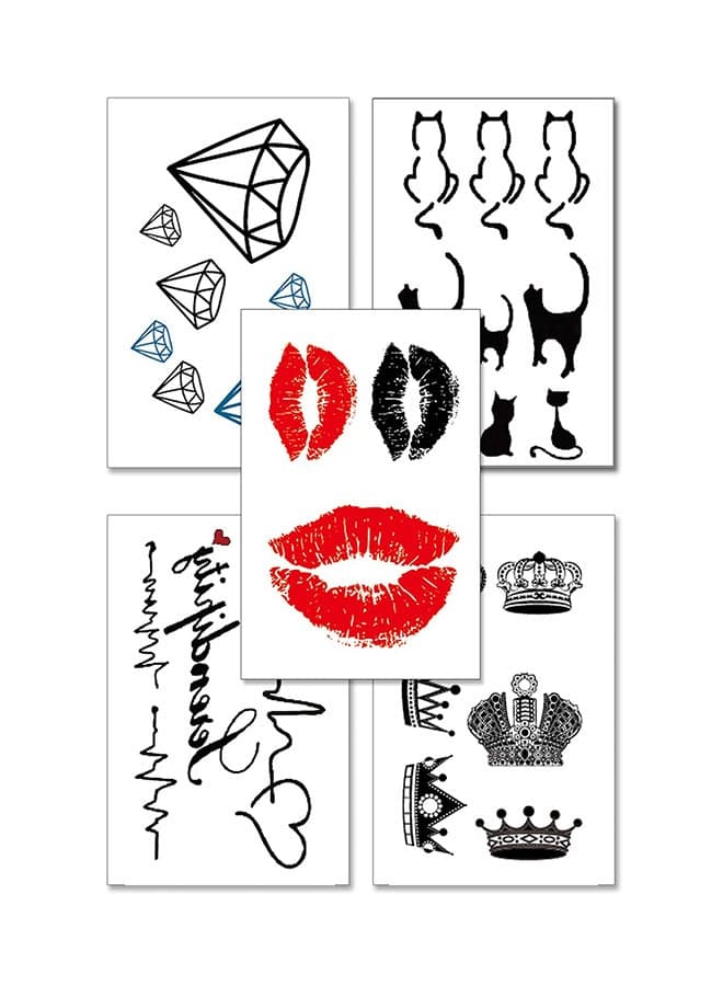 5-Piece Lip Crown Cat Pattern Temporary Tattoo Sticker Set