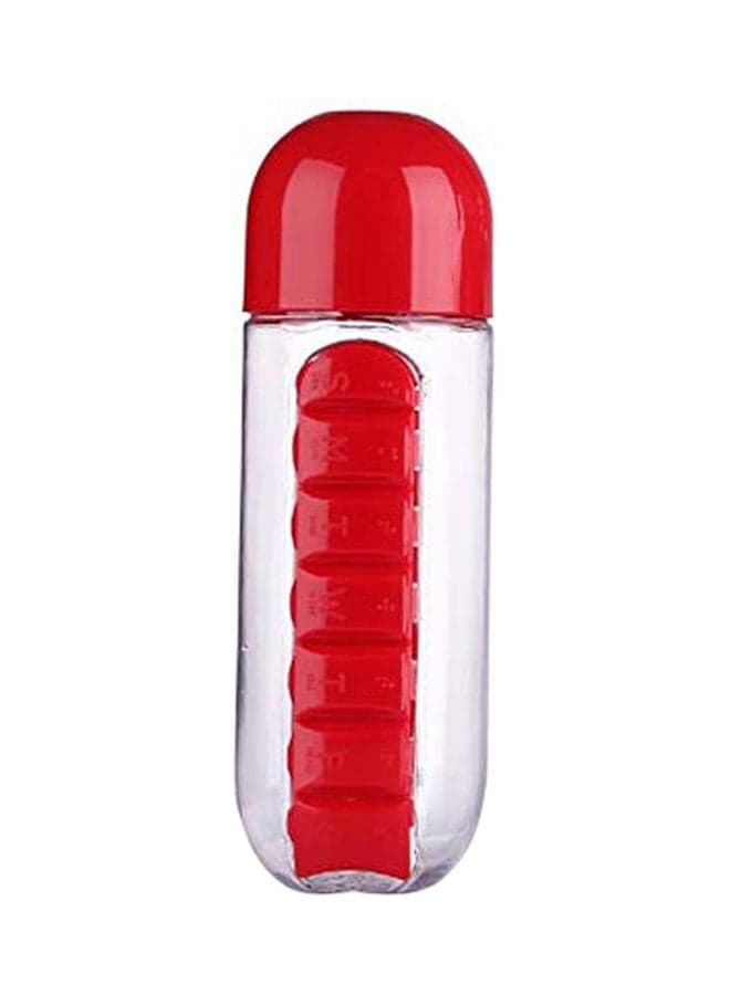 2-In-1 Water Bottle With Pill Organizer Red 24.2x8.4x8.2cm