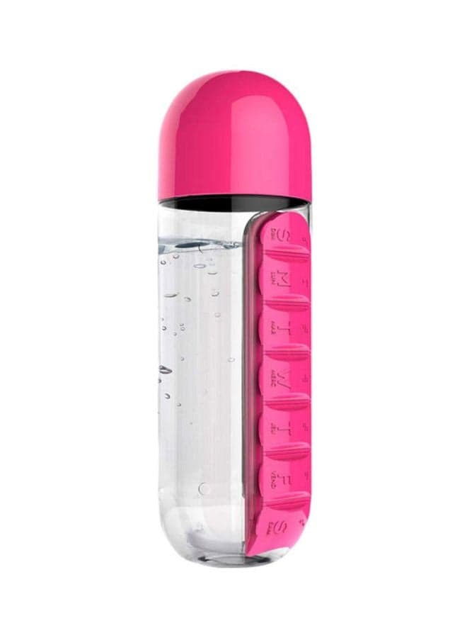 Water Bottle With Pill Organizer Clear/Pink 680ml