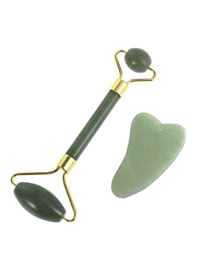 Jade Roller With Gua Sha Scraping Massager Set Green/Gold