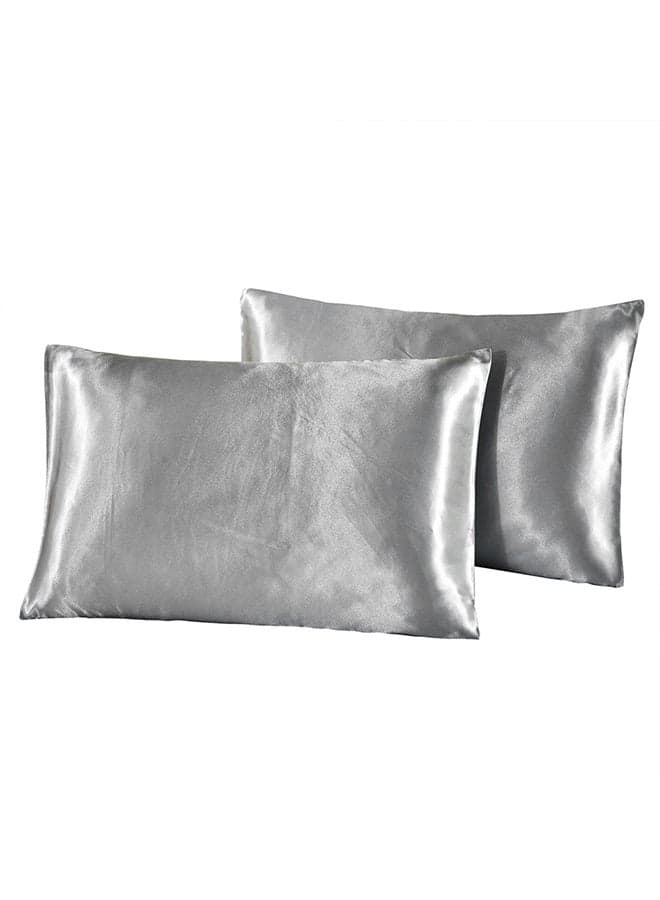 2-Piece Queen Size Pillowcases Polyester Grey 20x30inch
