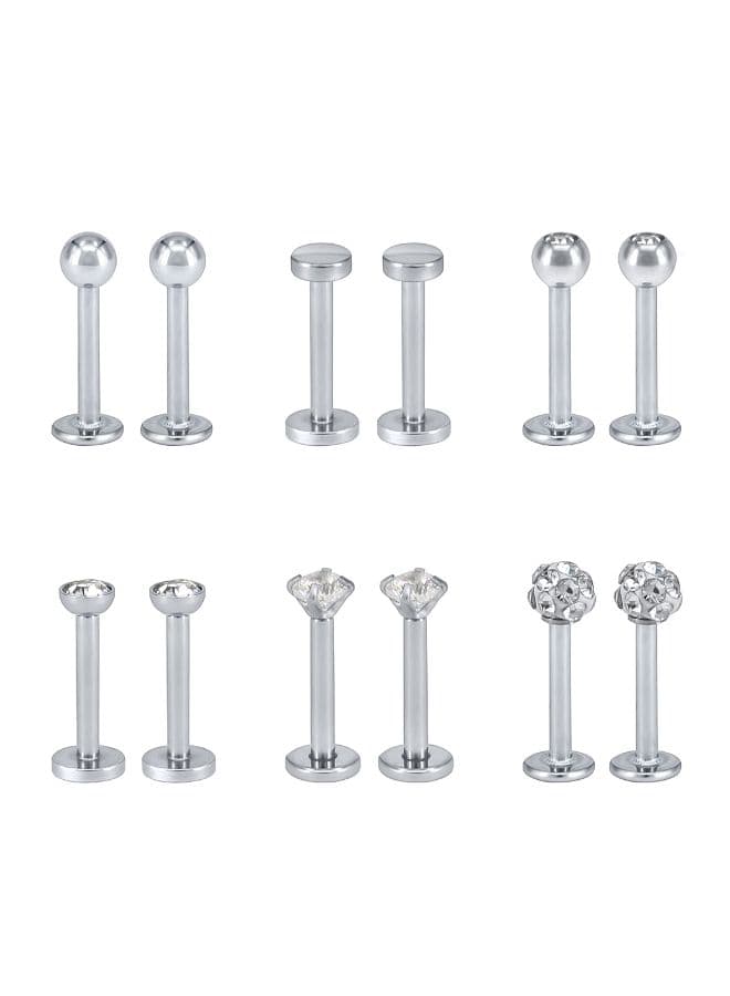6-Piece Stainless Steel Labret Lip Ring