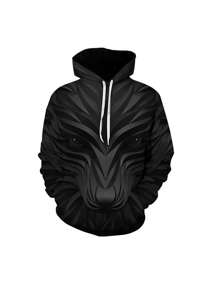 Polyestertrendy Street 3D Digital Animal Printing Oversized Couple Hoodie Black