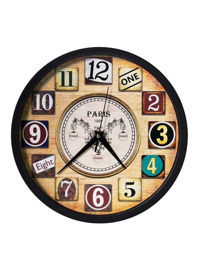Vintage Collection Round Shape Plastic Wall Clock Black / Beige 31.4x30.6x4.6centimeter