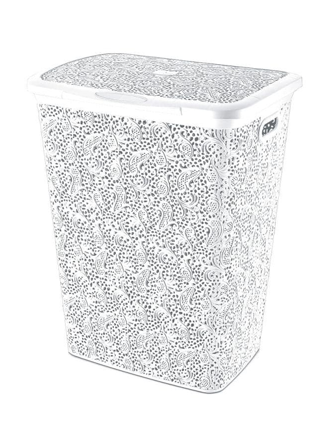 Lace Design Laundry Hamper Basket Soft White 57Liters