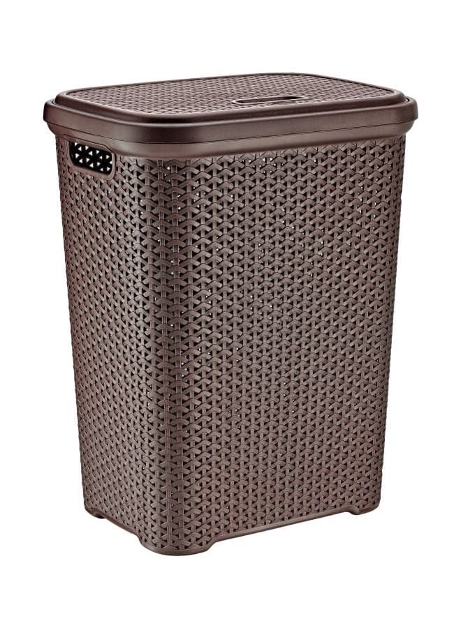 Rattan Design Small Laundry Hamper Basket With Lid Chocolate 35Liters