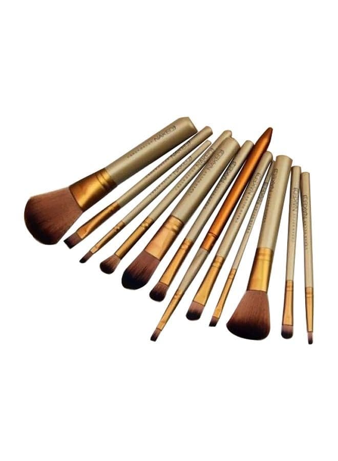 12-Piece Makeup Brush Set Gold/Brown/Beige