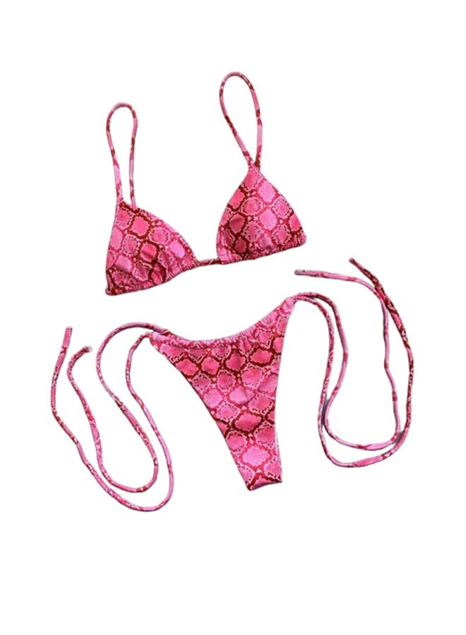 2-Piece Snake Print Bikini Set Pink