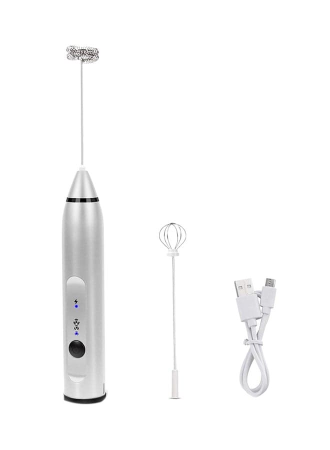 Rechargeable Handheld Milk Frother Silver 22 x 4.5 x 4.5cm