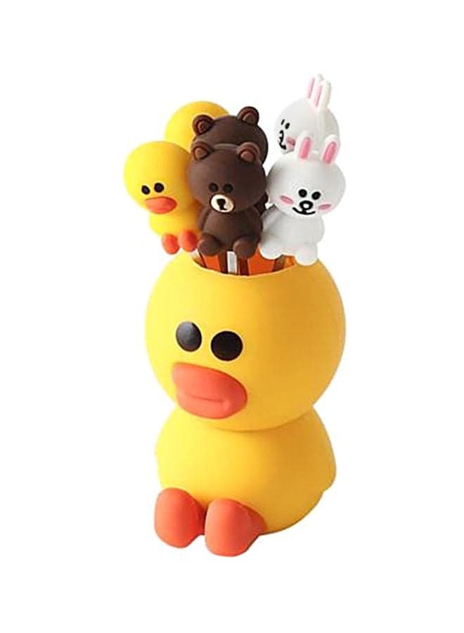 Duckling Shaped Fruit Fork Set White/Brown/Yellow 5x5centimeter