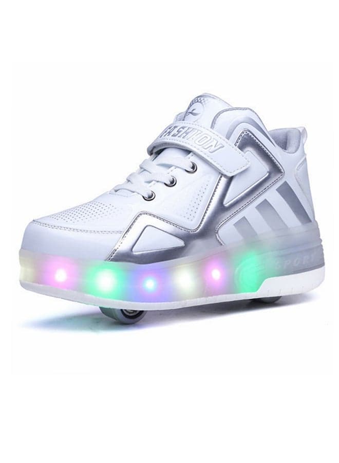 LED Hook And Loop Skate Shoes With Wheels White
