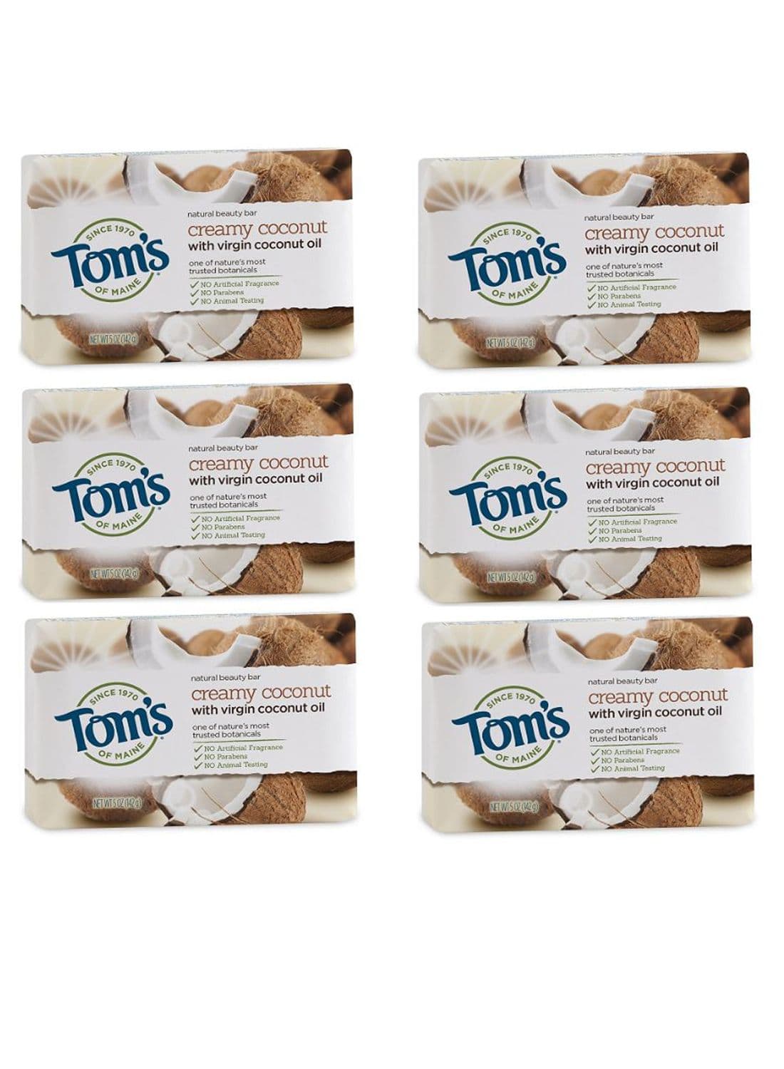 6-Piece Creamy Coconut With Virgin Coconut Oil Natural Soap Set Beige