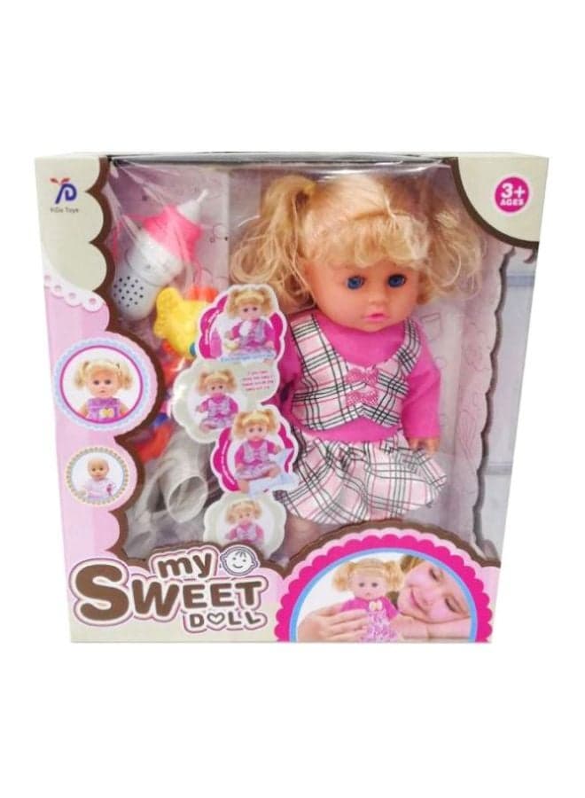 Baby Doll With Feed Bottle, Rattles And Shoes