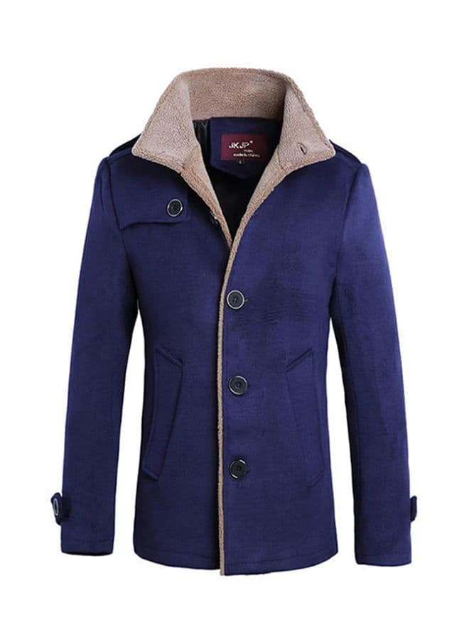 Long Sleeve Collared Coat Blue