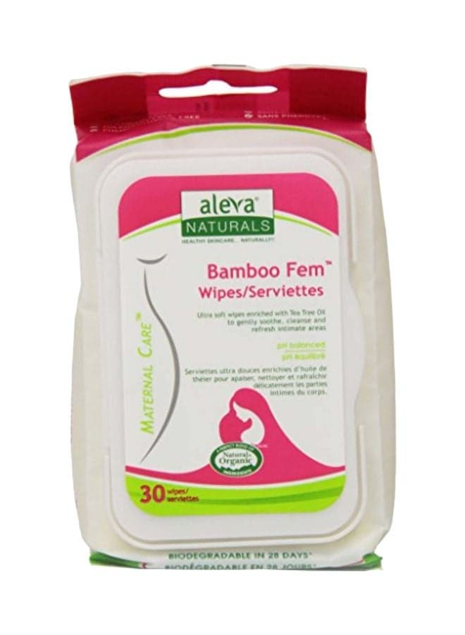 Bamboo Fem Wipes, 6 Packs X 30 Wipes, 180 Count White