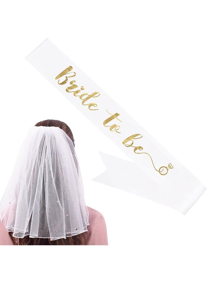 Bride To Be Printed Sash With Shoulder Length Veil Set