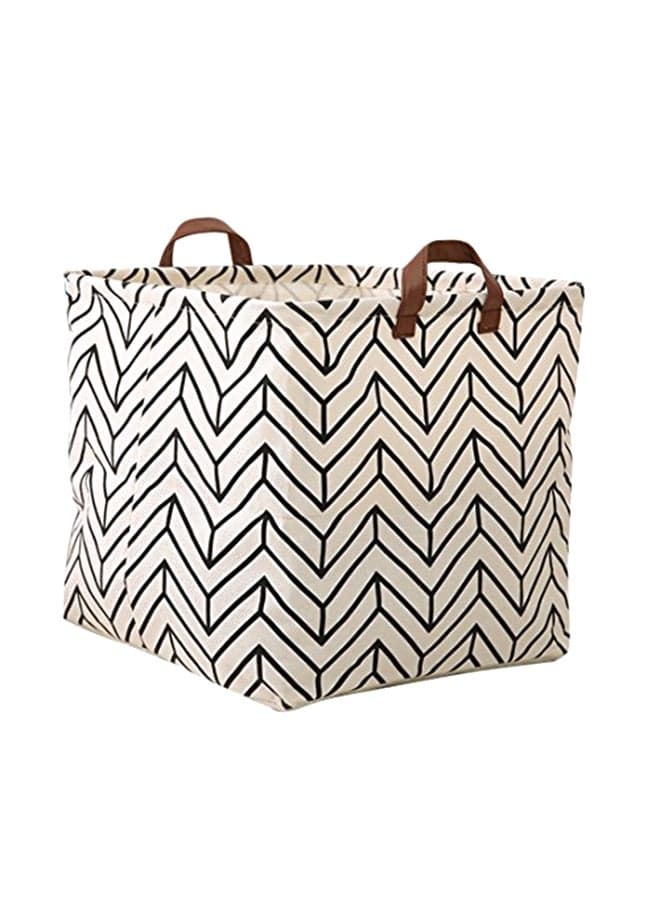 Square Canvas Toy Storage Bins Basket With Handle Beige/White 13 x 13 x 13inch