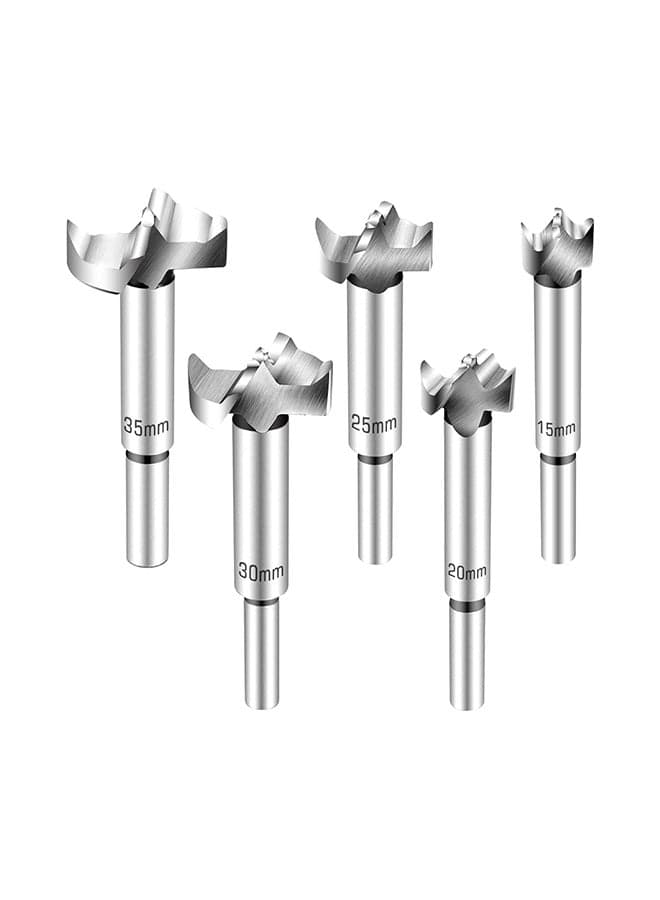 5-Piece Hole Wood Cutter Drill Bit Set silver