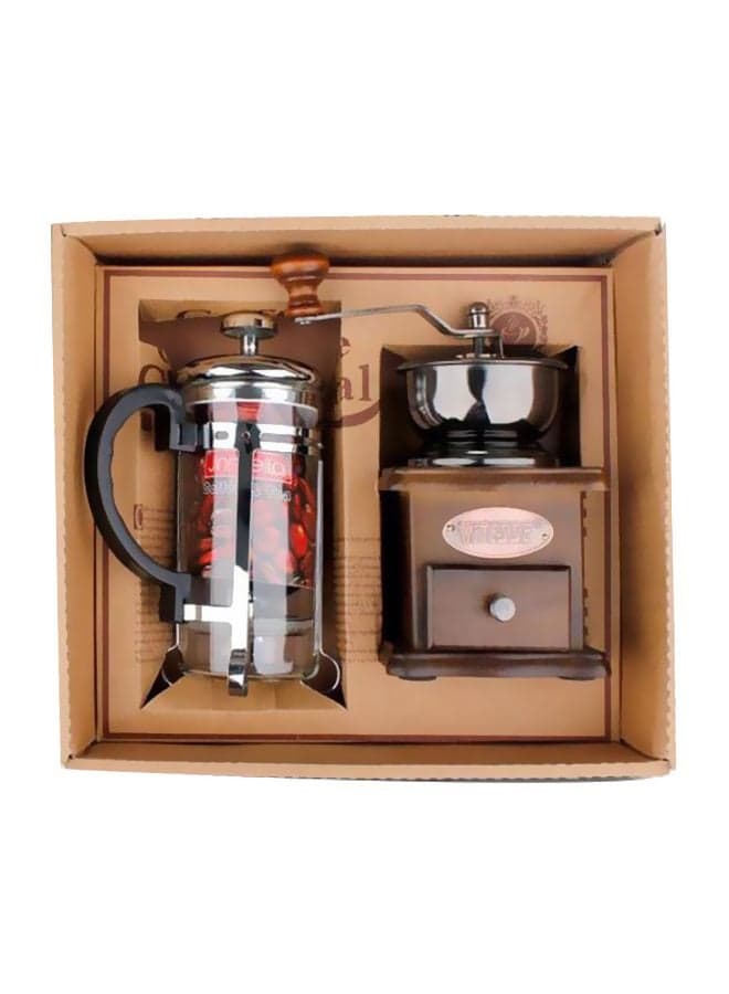 French Press Coffee Maker And Grinder Set Clear/Silver