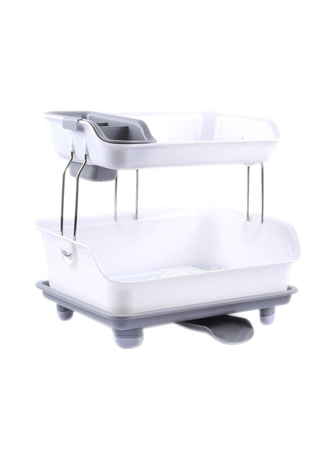 Dish Rack Two Layers Detachable Kitchen Storage Shelf Grey&White 36x44x32.50centimeter