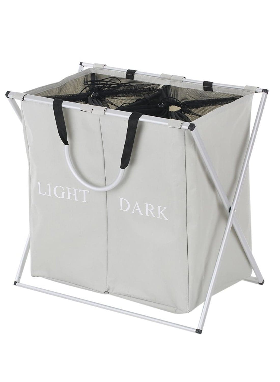 2-Piece Aluminium Sections Foldable X-Frame Oxford Laundry Basket Grey/Silver