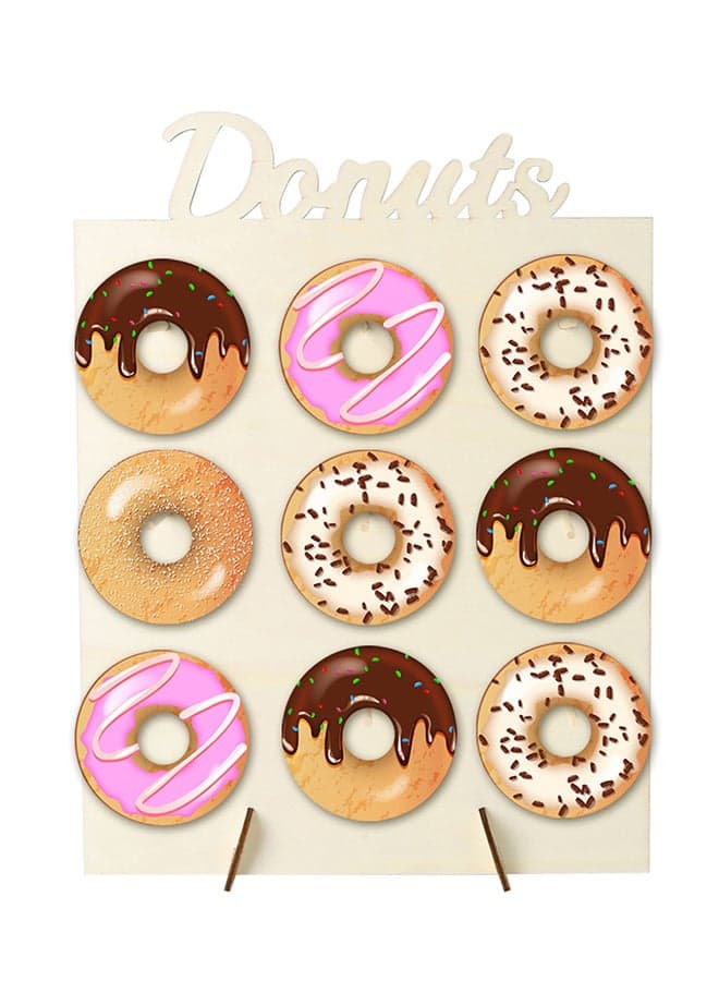 9 Capacity Wooden Household Decoration Doughnut Rack Beige 40.00x1.20x30.00cm