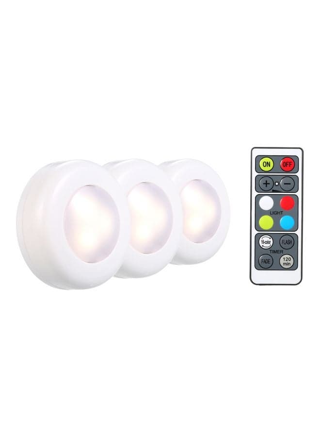 Pack Of 3 RGB LED Light With Remote Blue/Red/White 11.5x8x9.1centimeter