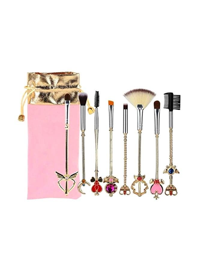 8-Piece Makeup Brush Set With Bag Gold/Pink