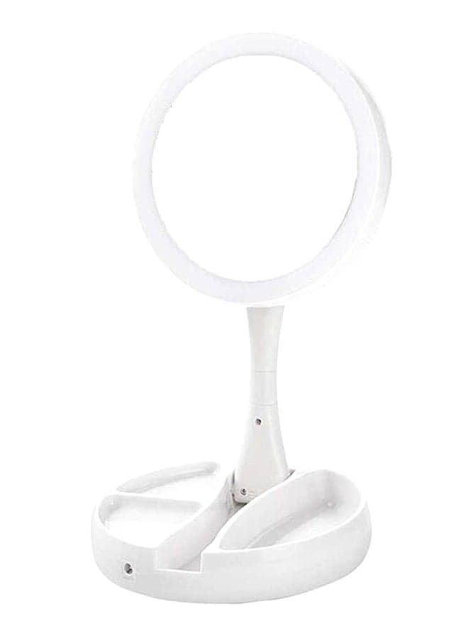Portable Foldable Double-Sided LED Lighted Vanity Makeup Mirror White
