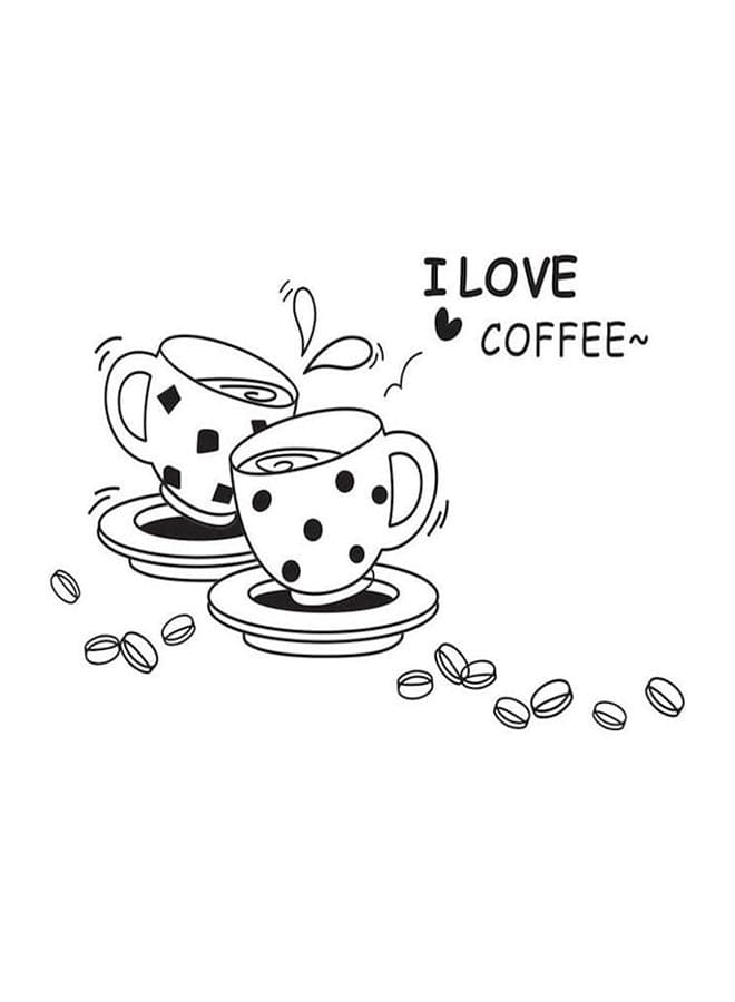 Coffee Cup Pattern Removable Wall Sticker Black 40 x 42cm