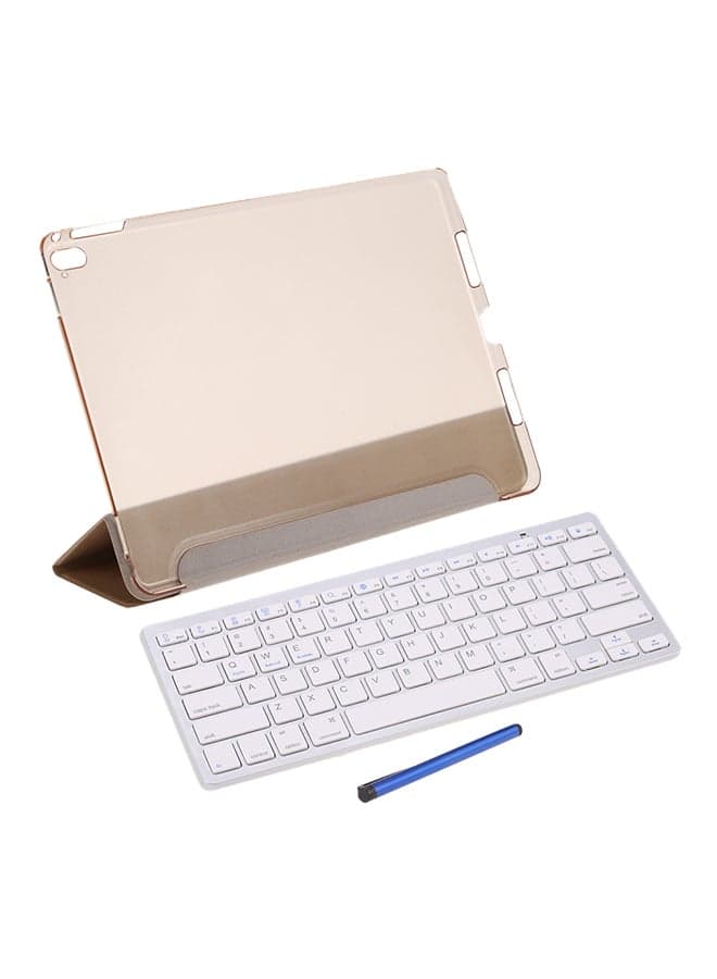 Wireless Bluetooth Keyboard With Case Holder And Stylus Pen White/Gold