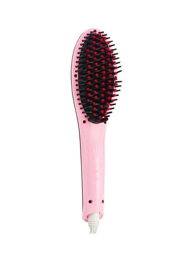 2-In-1 Ceramic Hair Straightener Brush With LCD Screen Pink