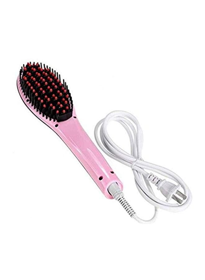 2-In-1 Electric Straightening Comb Brush With LCD Screen Pink