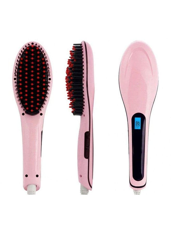 Hair Straightener Brush With LCD Screen Pink