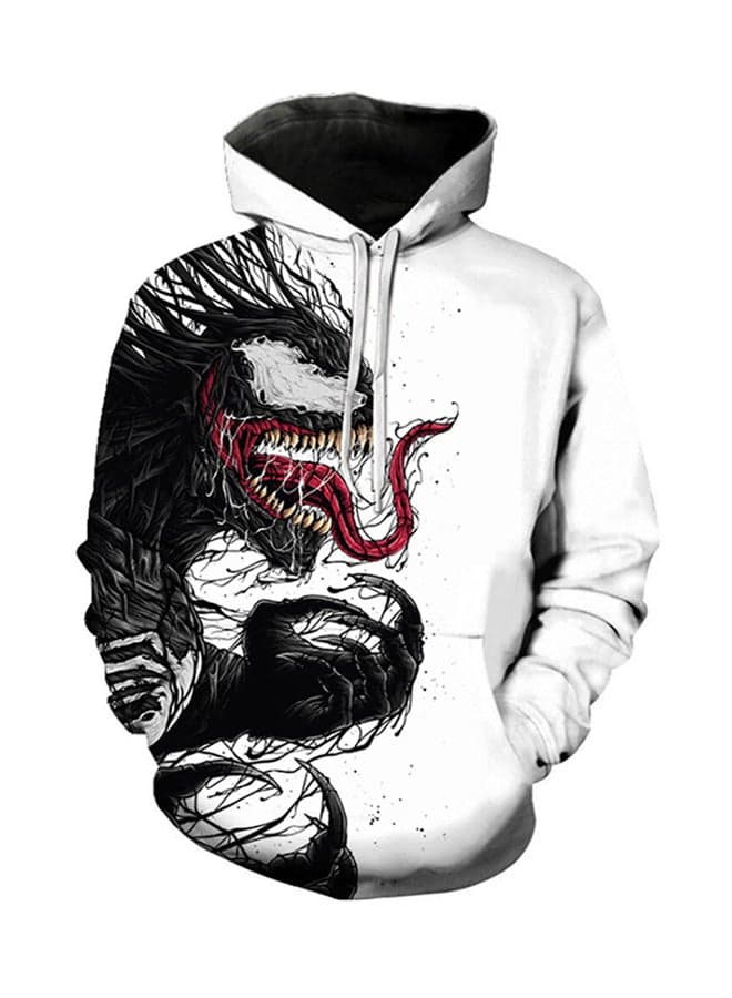 3D Dragon Printed Hoodie White/Red/Black