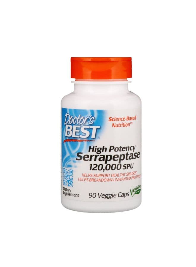 High Potency Serrapeptase Dietary Supplement 120,000 SPU - 90 Veggie Capsules