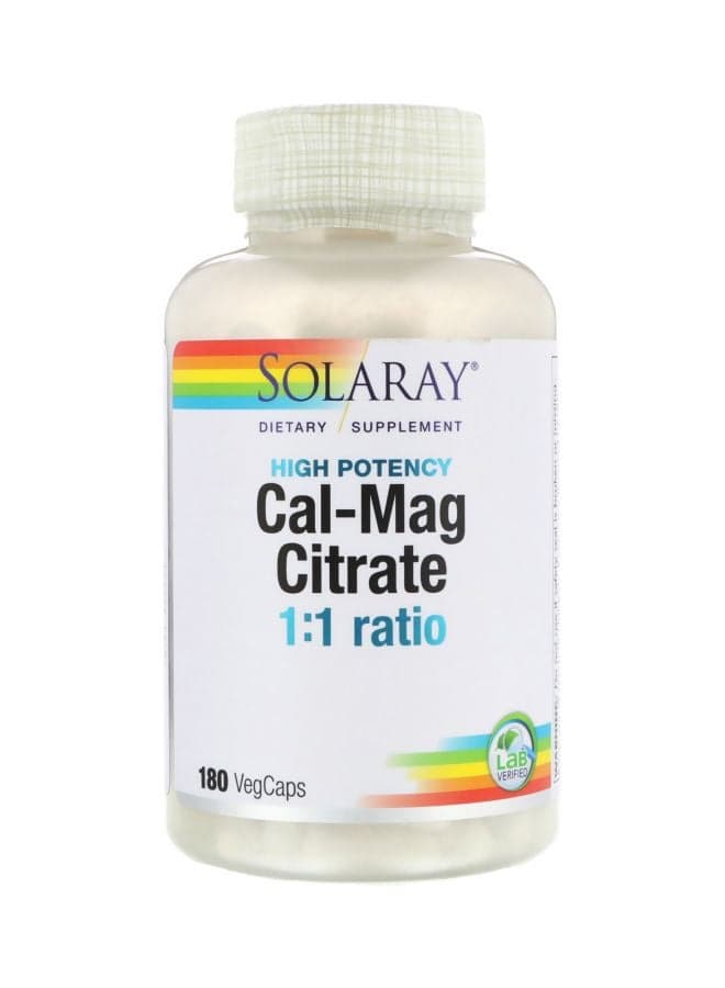 Cal-Mag Citrate 1:1 Ratio High Potency Dietary Supplement - 180 Veg Caps
