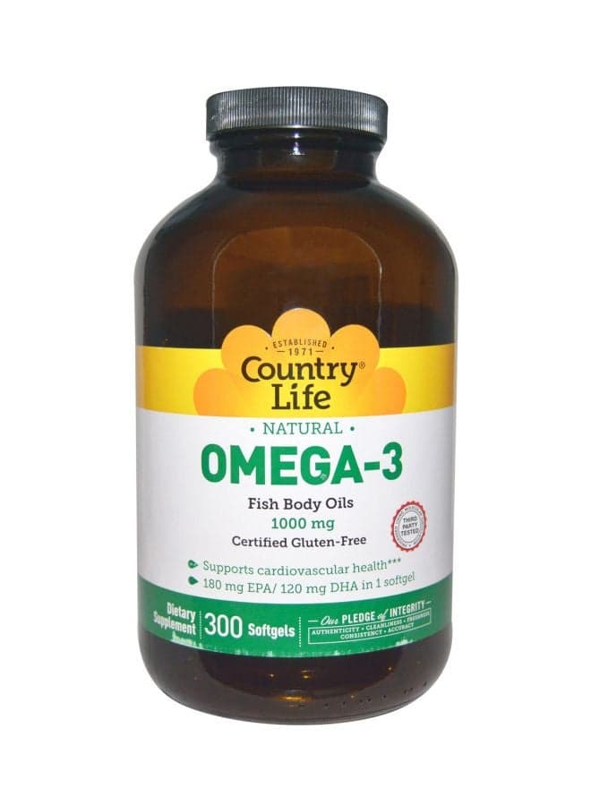 Omega-3 Fish Body Oil Dietary Supplement 1000 mg, 300 Softgels