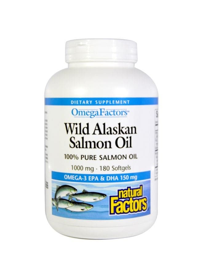 Omega Factors Wild Alaskan Salmon Oil Dietary Supplement 1000 mg - 180 Softgels