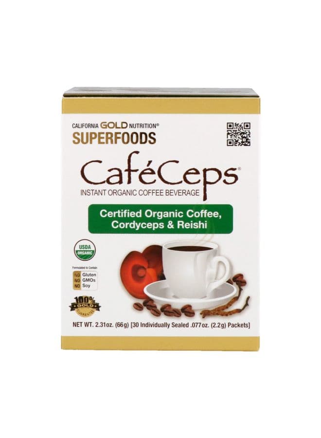 30-Piece Certified Organic Coffee, Cordyceps And Rashi Herbal Supplement Packets