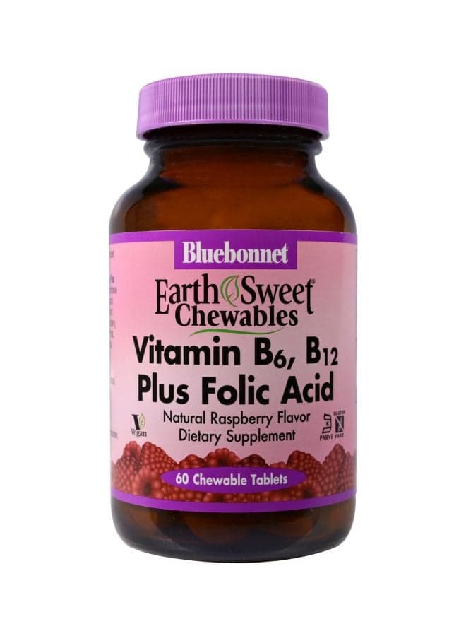 EarthSweet Vitamin B6, B12 Plus Folic Acid Dietary Supplement - 60 Chewable Tablets