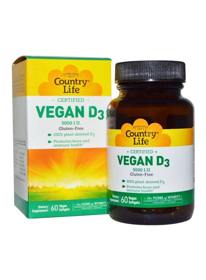 60 Vegan Softgels D3 5000 IU Dietary Supplement